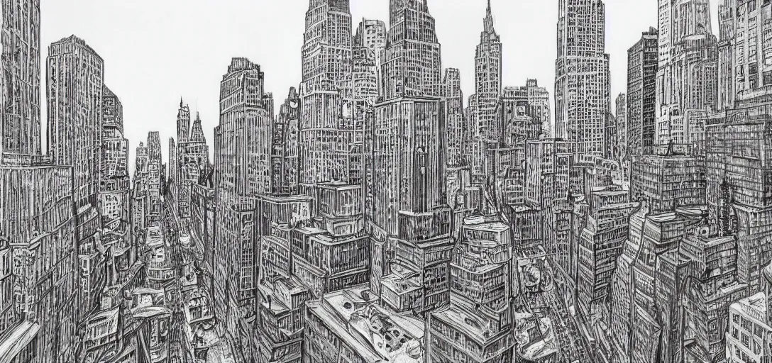 Image similar to concept art for new york city, pencil, pen, hand drawn, drawing, black and white, ultra detailed, highly detailed, detailed, concept, award - winning art, intricate, 8 k