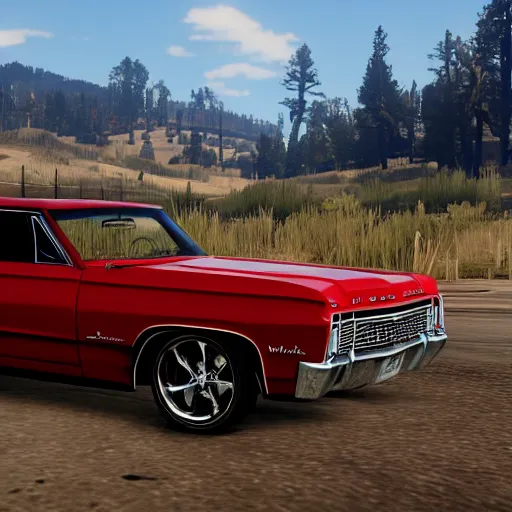 Image similar to 4 door 1 9 6 7 chevrolet impala painted black, in red dead redemption 2