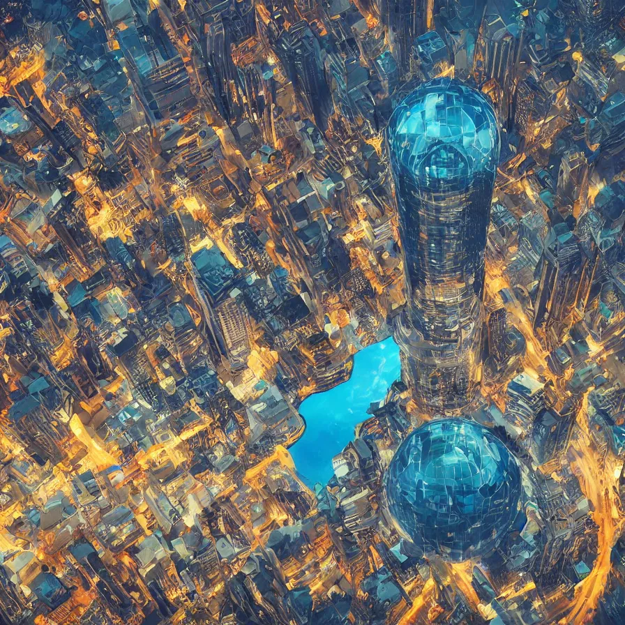 Prompt: cyberpunk city, lake, spacecrafts, futuristic, giant glass dome in space, golden hour, light diffusion, galaxy, stars, hyperrealistic, award winning, low poly, photography, blue, glass, extremely wide angle