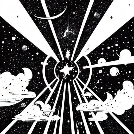 Image similar to colorful mcbess style interstellar war