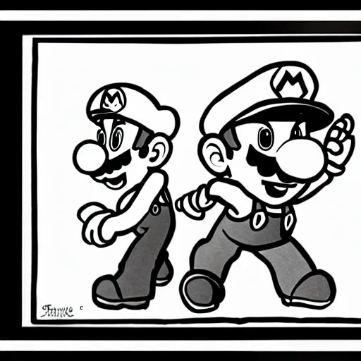 Prompt: super mario brothers, sumi-e ink style,