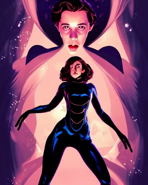 Prompt: beautiful stella maeve magician, black magic spells, in the style of joshua middleton, rafeal albuquerque comicbook cover art, phil noto, creepy pose, spooky, symmetrical face and body, volumetric lighting, vibrant cinematic lighting, detailed realistic symmetrical eyes, insanely detailed and intricate elegant, titian, bioshock, underwater home