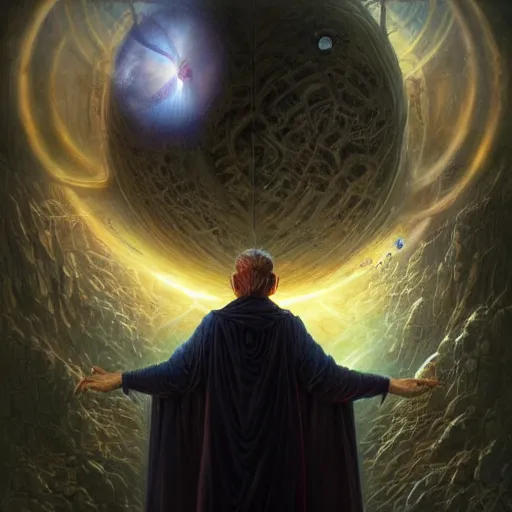 Image similar to the creator of worlds wearing a cloak and holding a holographic planet projection in his hand, detailed, sci - fi, digital painting, artstation, sharp focus, illustration, ominous, artgerm, tomasz alen kopera, peter mohrbacher, donato giancola, joseph christian leyendecker, wlop, frank frazetta