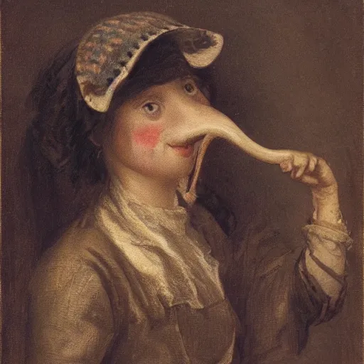 Image similar to a woman with a crocodile snout,