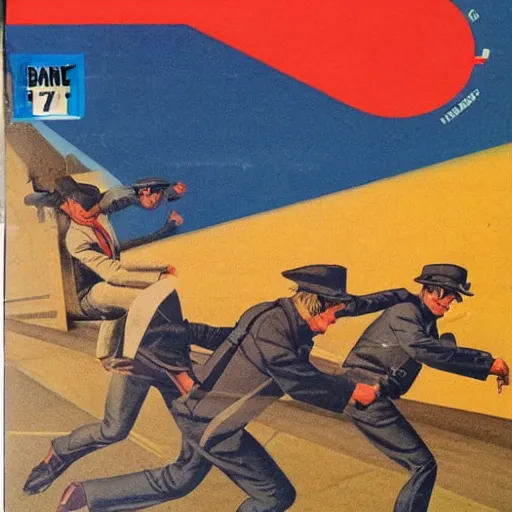 Image similar to 1979 OMNI Magazine, bank robbers fleeing the police, Highly Detailed, 8k :4 by Vincent Di Fate : 8