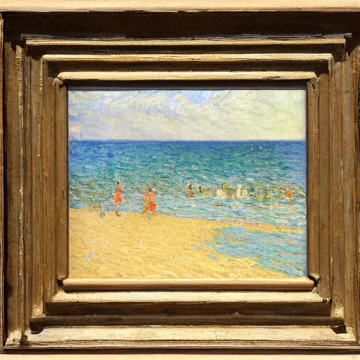 Image similar to oil paint impasto reliefs, italian beach scene, an artwork by charles w. bartlett and claude monet anvan gogh