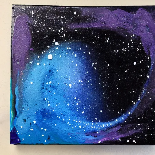 Prompt: An acrylic paint pour that looks similar to a black hole consuming a galaxy