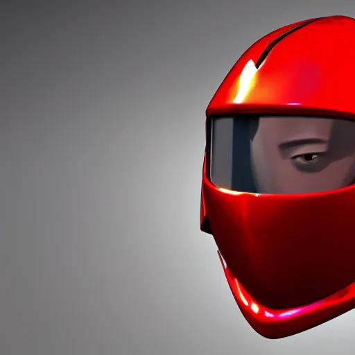 Image similar to Tokusatsu character based on Ferrari, red mechanical skinny body, chest plate with Ferrari logo, stylized motorcycle helmet, unreal engine, 3D model