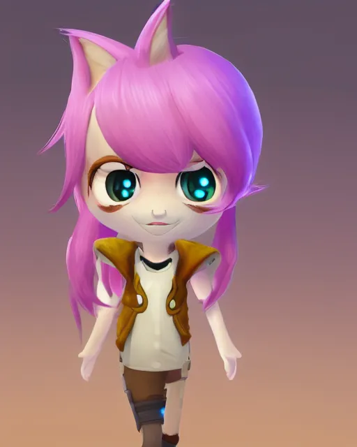 Image similar to female furry mini cute style, highly detailed, rendered, ray - tracing, cgi animated, 3 d demo reel avatar, style of maple story and zootopia, maple story gun girl, fox from league of legends chibi, soft shade, soft lighting