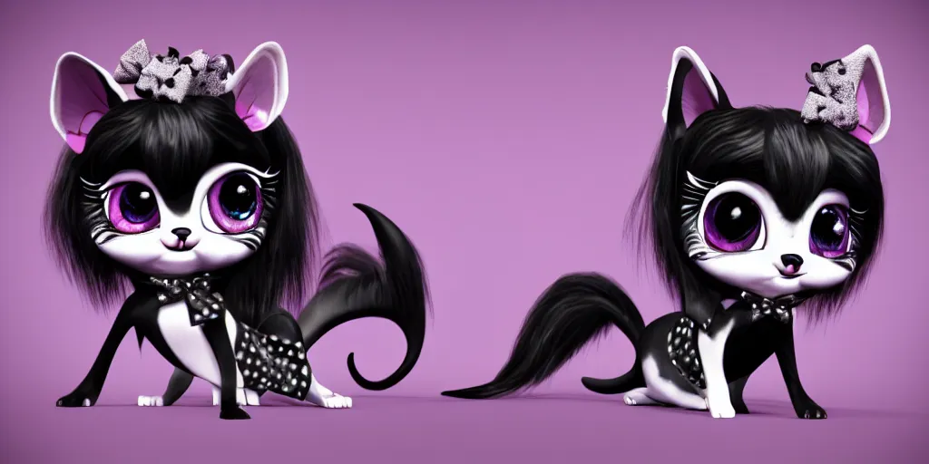 Image similar to 3 d littlest pet shop animal, wearing gothic accessories, gothic bows, gothic outfits, spooky, night, moon master painter and art style of noel coypel, art of emile eisman - semenowsky, art of edouard bisson