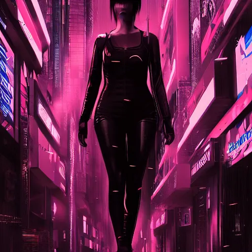 Image similar to high fashion poster clothing design photographic, majiec kuciara, cyberpunk blade runner, volumetric light, floodlight, ambient, street, dark, neon lights, artstation, high contrast, 4 k detailed