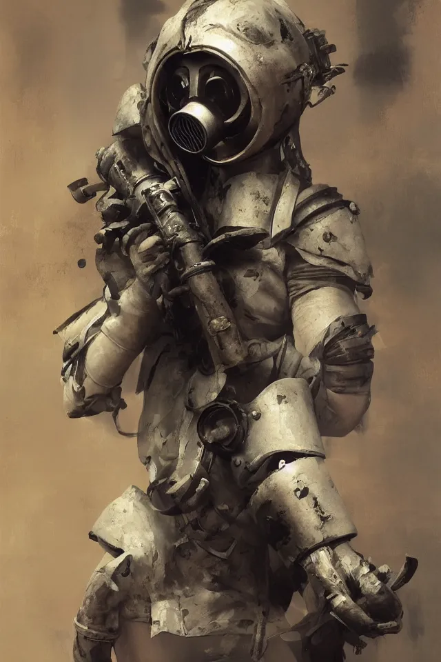 Image similar to a girl with a oni gas mask by ruan jia