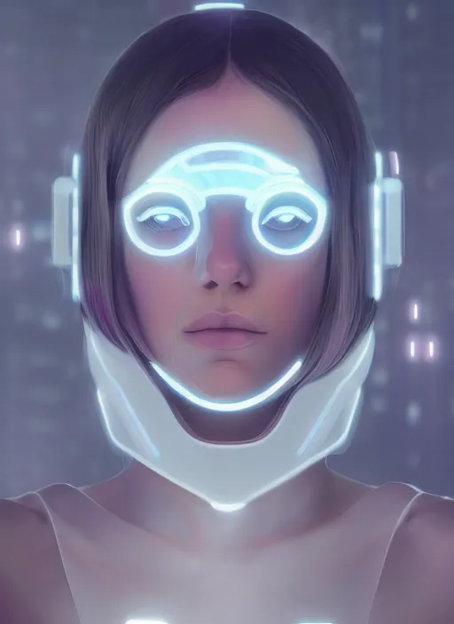 Image similar to white one cast futuristic biomechanic future human, beautiful face, female, futuristic, neon lights, cyberpunk, 8 k, digital painting, by beeple and makoto shinkai, trending on cg society, glamour pose, fashion photography, high fashion, canon r 3, photorealistic, hyper realisitic