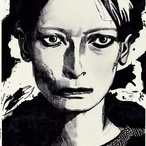 Prompt: tilda swinton, portrait, by guido crepax