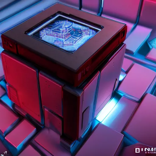 Image similar to cyberpunk futuristic rubicks cube,product,octane render,detailed,unreal render,3d,4k,isometric