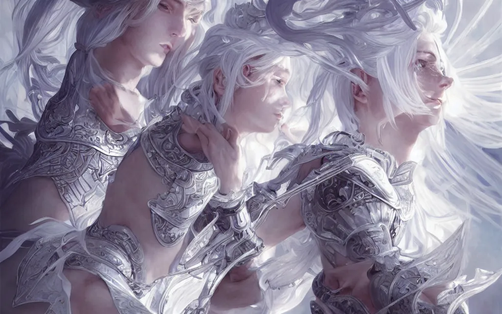 Image similar to white hair knights of zodiac girl, sliver ice color reflected armor, taekwondo vs fighting in ruined agora of athens sunrise, ssci - fi and fantasy, intricate and very very beautiful and elegant, highly detailed, digital painting, artstation, concept art, smooth and sharp focus, illustration, art by tian zi and wlop and alphonse mucha