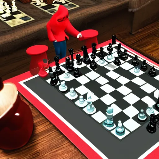 Prompt: grim reaper playing chess with a red cat at a table on a sunny veranda, 8 k, ultra realistic, unreal engine 5