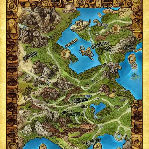 Image similar to extremely detailed d&d map, by michael kincade