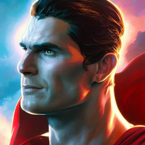 Image similar to [Riff Raff as Superman, closeup, D&D, intricate, elegant, highly detailed, digital painting, artstation, concept art, matte, sharp focus, illustration, art by Artgerm and Greg Rutkowski and Alphonse Mucha]