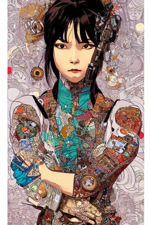 Image similar to beautiful cyborg portrait girl female illustration detailed patterns art of thai traditional dress, pop art, splash painting, art by geof darrow, ashley wood, alphonse mucha, makoto shinkai