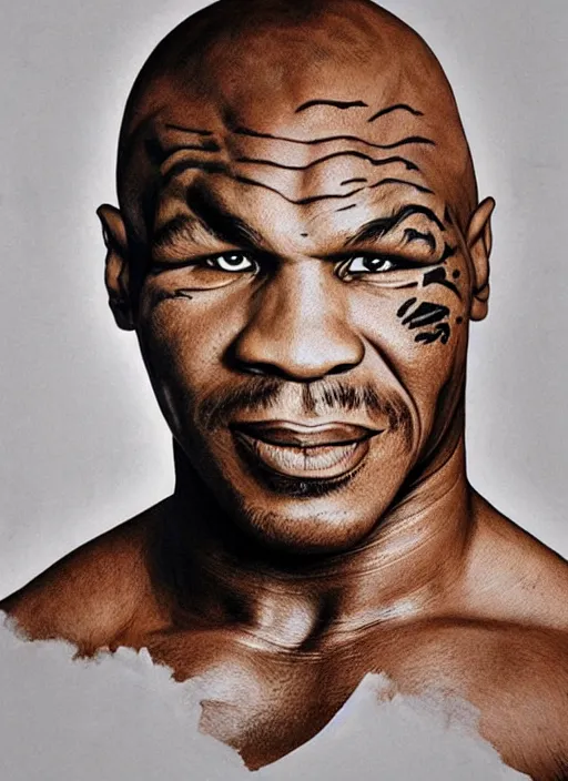 Prompt: a photorealistic portrait of mike tyson made of raw chicken