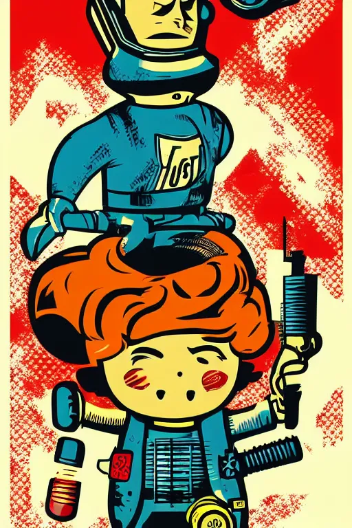 Image similar to fallout 7 6 retro futurist illustration art by butcher billy, sticker, colorful, illustration, highly detailed, simple, smooth and clean vector curves, no jagged lines, vector art, smooth andy warhol style