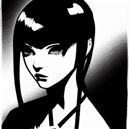 Prompt: an ink drawing of a tech punk girl by ilya kuvshinov, black and white