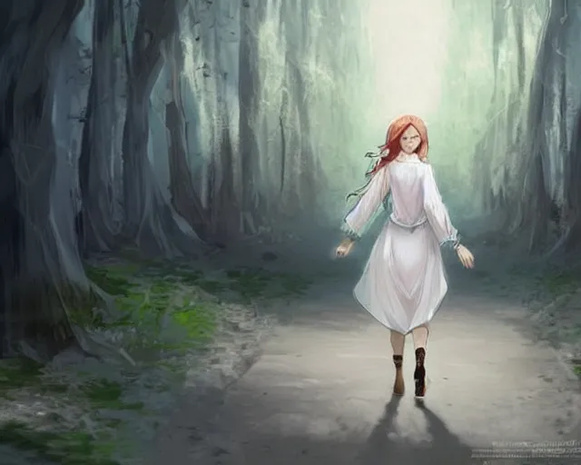 Image similar to infinitely detailed concept art of angel elegantly clothed strolling through a peaceful path, artstation!! / pixiv!!! infinitely detailed