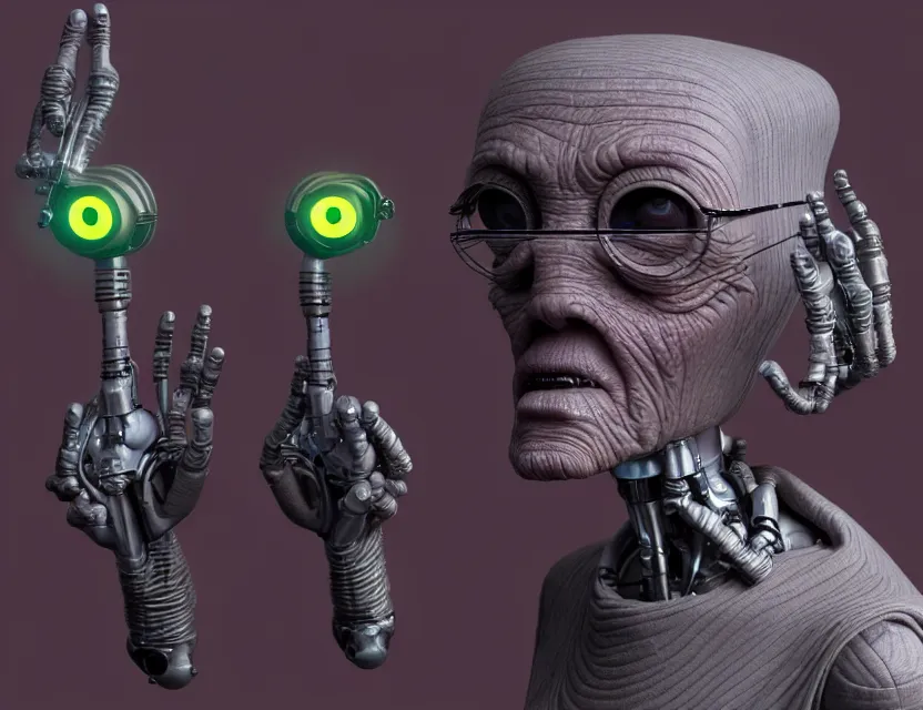 Image similar to photo ugly granny robot cyborg by jean giraud, trending artstaition, unreal engine