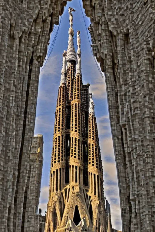 Image similar to A building that is a mix of The Empire State building and La Sagrada Familia by Antoni Gaudi, CG Society