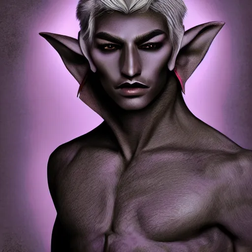 Prompt: haute fashion magazine head and shoulders portrait photo of a male drow elf