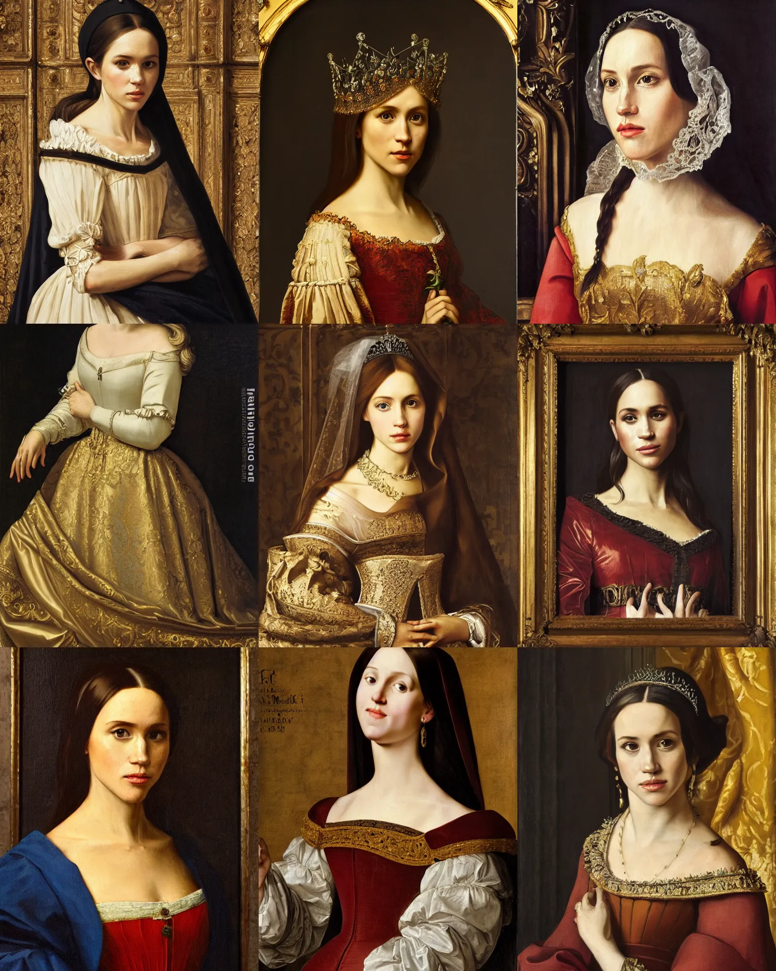 Prompt: a painting of a Meghan Markle, a flemish Baroque by Petrus Christus, unsplash, renaissance, flemish baroque, dutch golden age, pre-raphaelite