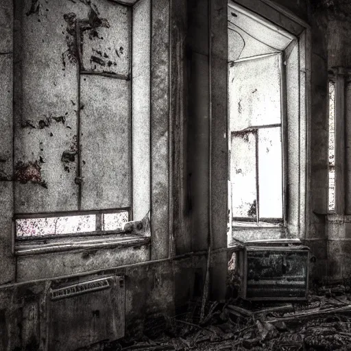 Abandoned building interior, dimly lit | Stable Diffusion