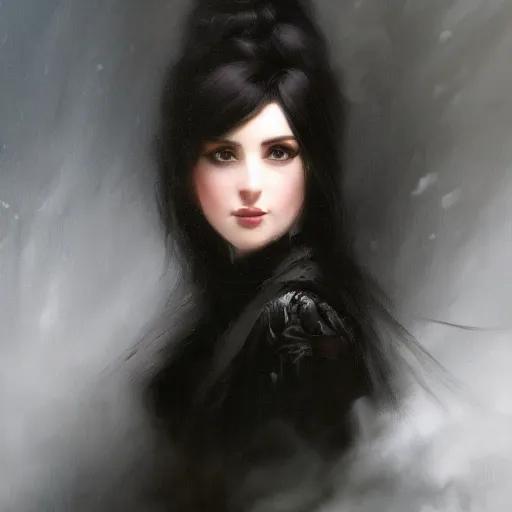 Image similar to furious dark haired women, cameraflash portrait by ivan ivan aivazovsky, greg rutkovski, wearing black coat, black makeup, ice mage, shooting ice, oil painting,, fantasy artwork, fantastic artwork, 4 k, trending on artstation