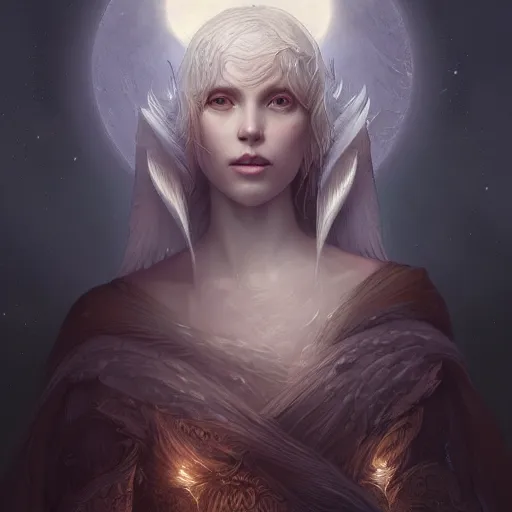 Image similar to A beautiful digital painting of Seraphim, have many eyes, the moon behind her, intricate, cinematic lighting, highly detailed, digital painting, Artstation, concept art, smooth, sharp focus, illustration, art by Tom Bagshaw, Artgerm and Greg Rutkowski