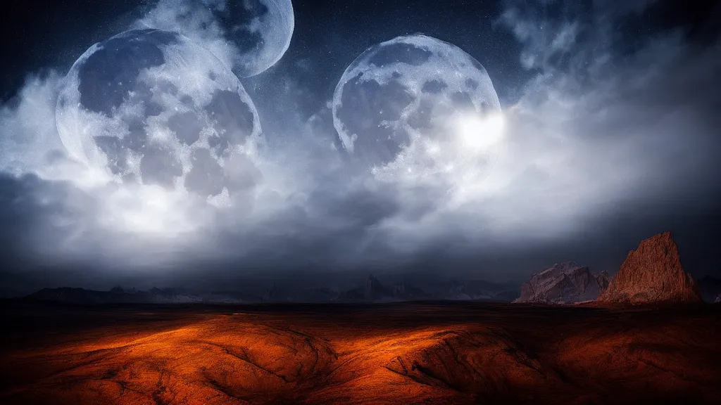 Prompt: amazing landscape photo of the moon by marc adamus, beautiful dramatic lighting