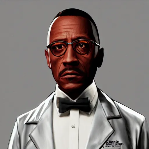 Image similar to gustavo fring in grand theft auto 5, bleeding, intricate, elegant, highly detailed, artstation, photorealistic, smooth, sharp focus, illustration,