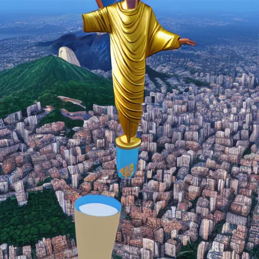 Image similar to Christ the redeemer on top of an ice cream cone , 3d, photorealistic image 8k