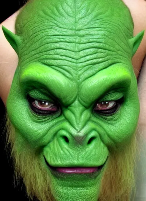 Image similar to green orc female, light green tone beautiful face