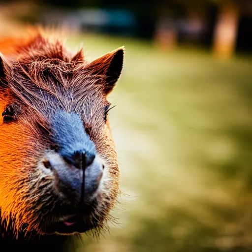 Prompt: cute capybara eating a neon nvidia gpu, chewing on a video card, cooling fans, cyberpunk, wildlife photography, bokeh, golden hour, sharp focus, 3 5 mm, taken by sony a 7 r, 4 k, award winning