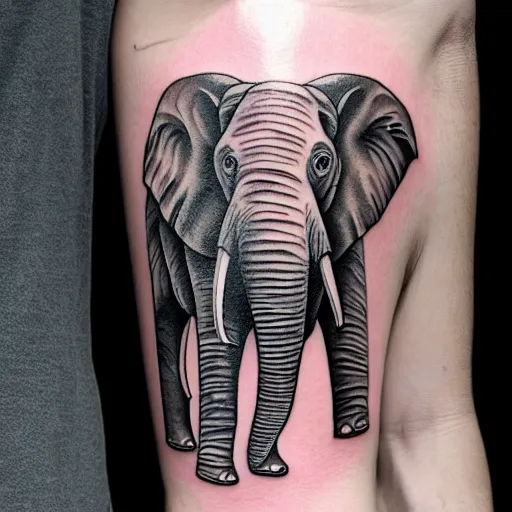 Image similar to tattoo of an elephant made out of spoons, black, blue gray, pink, and white ink, detailed, hyperrealistic trending on artstation