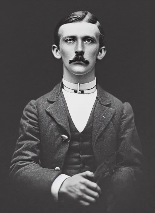 Prompt: close up portrait of a young edwardian naval officer standing on the deck of a ship, male, edwardian, formal, detailed face, deep focus, movie still, dramatic lighting, ray tracing, by hendrik kerstens and paolo roversi