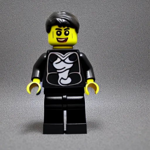 Image similar to macro photo of lego figure of angry men in black Adidas tracksuit