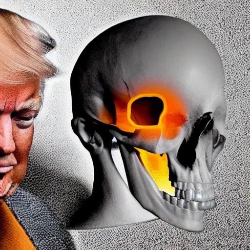Image similar to a cross section of donald trump's skull containing a small man in a reclining chair
