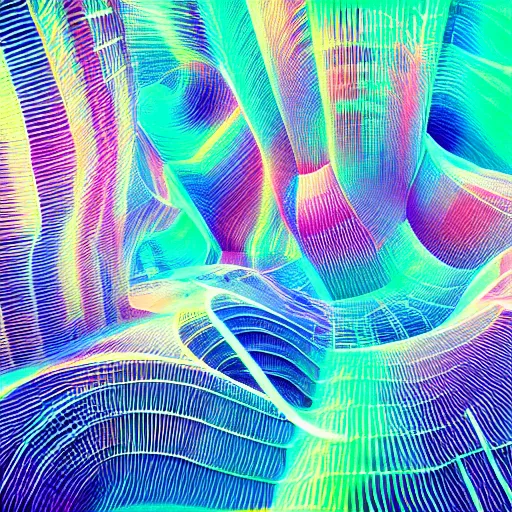 Prompt: photo of data - driven, inspired by refik anadol, three - dimensional, generative structures, multi - coloured, cinematic