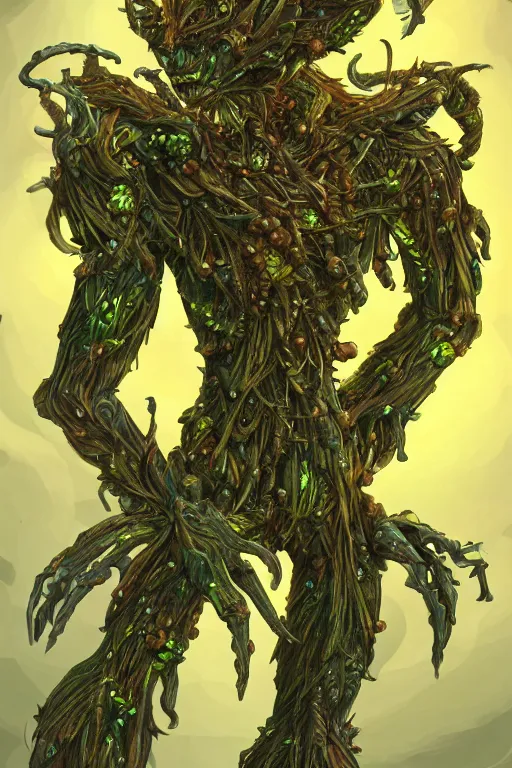 Prompt: a humanoid figure plant monster, amber glow, highly detailed, digital art, sharp focus, trending on art station, plant, anime art style