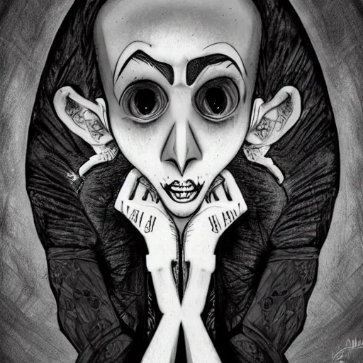 Image similar to michael karcz grunge drawing of lil peep. , in the style of corpse bride, loony toons style, horror themed, detailed, elegant, intricate, trending on artstation, 4k