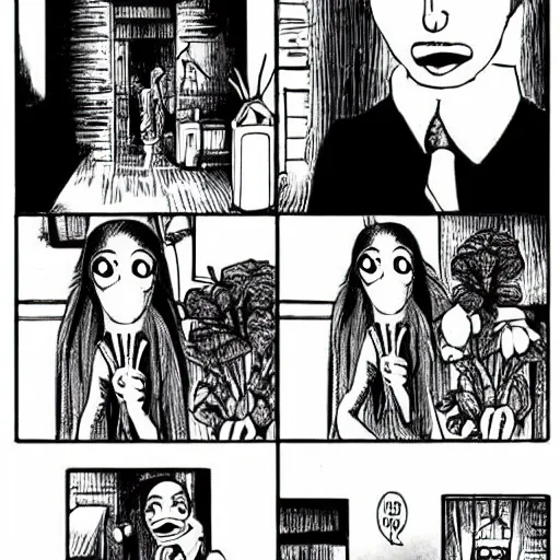 Image similar to Kermit the Frog from Sesame Street in a Junji Ito horror comic