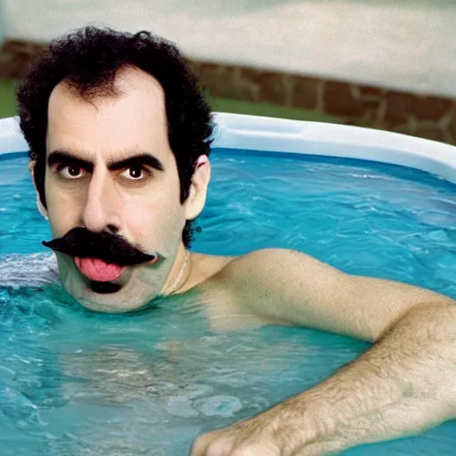 Prompt: borat smoking a joint in a hot tub