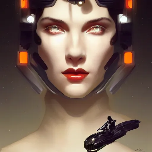 Image similar to portrait of a bladerunner art deco winona rider with a outer light falling on her face, sci-fi, intricate lighting, elegant noir, highly detailed, full-body-shot, digital painting, studio portrait, artstation, smooth, sharp focus, illustration, art by artgerm and greg rutkowski and Charlie Bowater